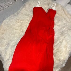 Popilush Shapewear Contrast Trim Built-In Sculpting Maxi Dress Size XL Color Red